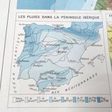 Spain and Portugal map in vintage colors 43x43cm from 1950