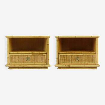 Set of 2 Dal Vera bamboo bedside tables 1970s
