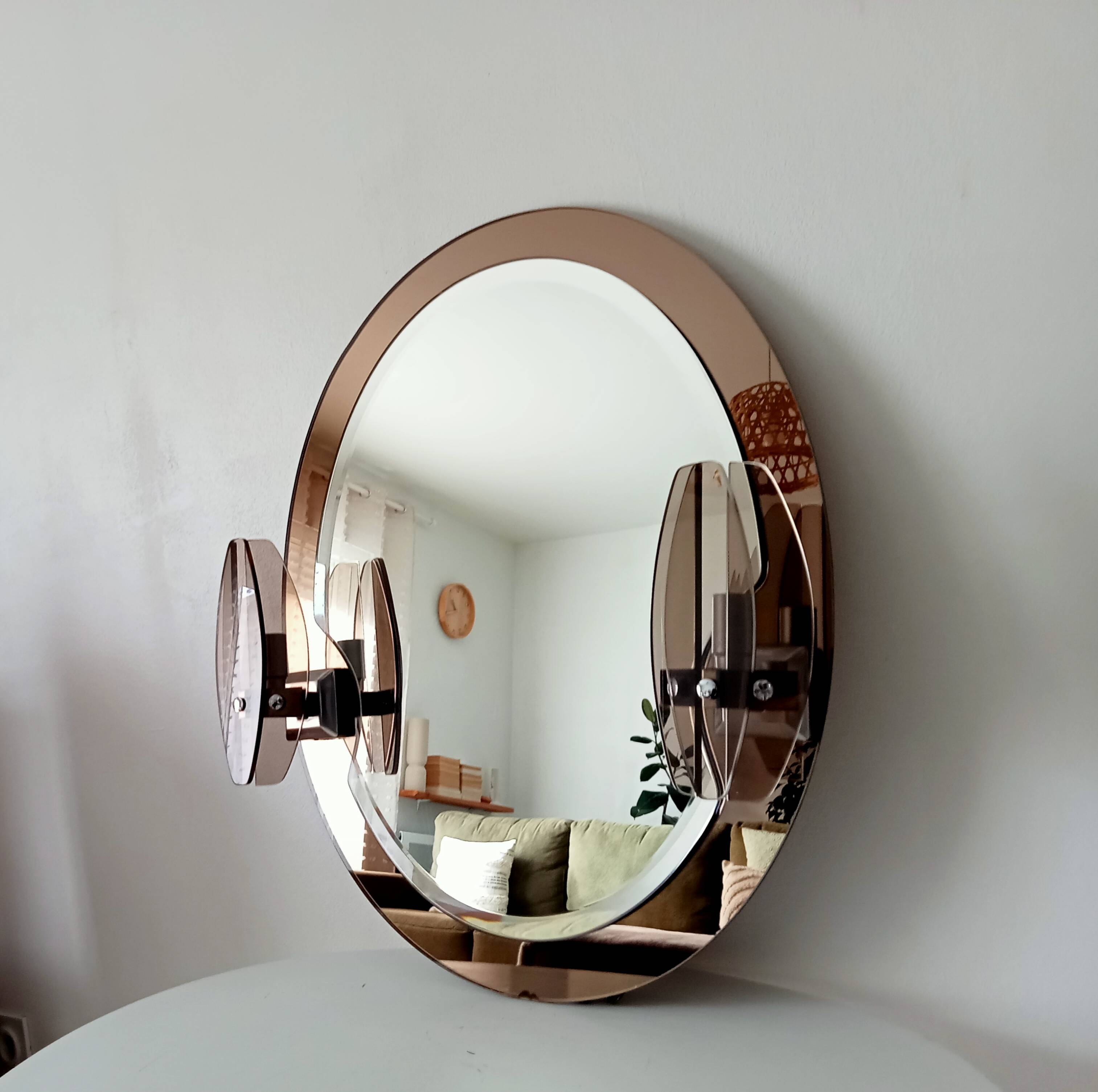 Bevelled illuminated mirror by Antonio Lupi, Luxor crystal, Italy, 1960s.