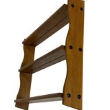 Vintage solid wooden wall rack with 3 shelves 70s oak rack