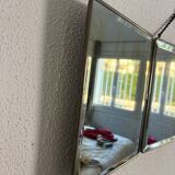 Vintage 1930s triptych barber mirror in black faux crocodile leather - 33 x 84 cm