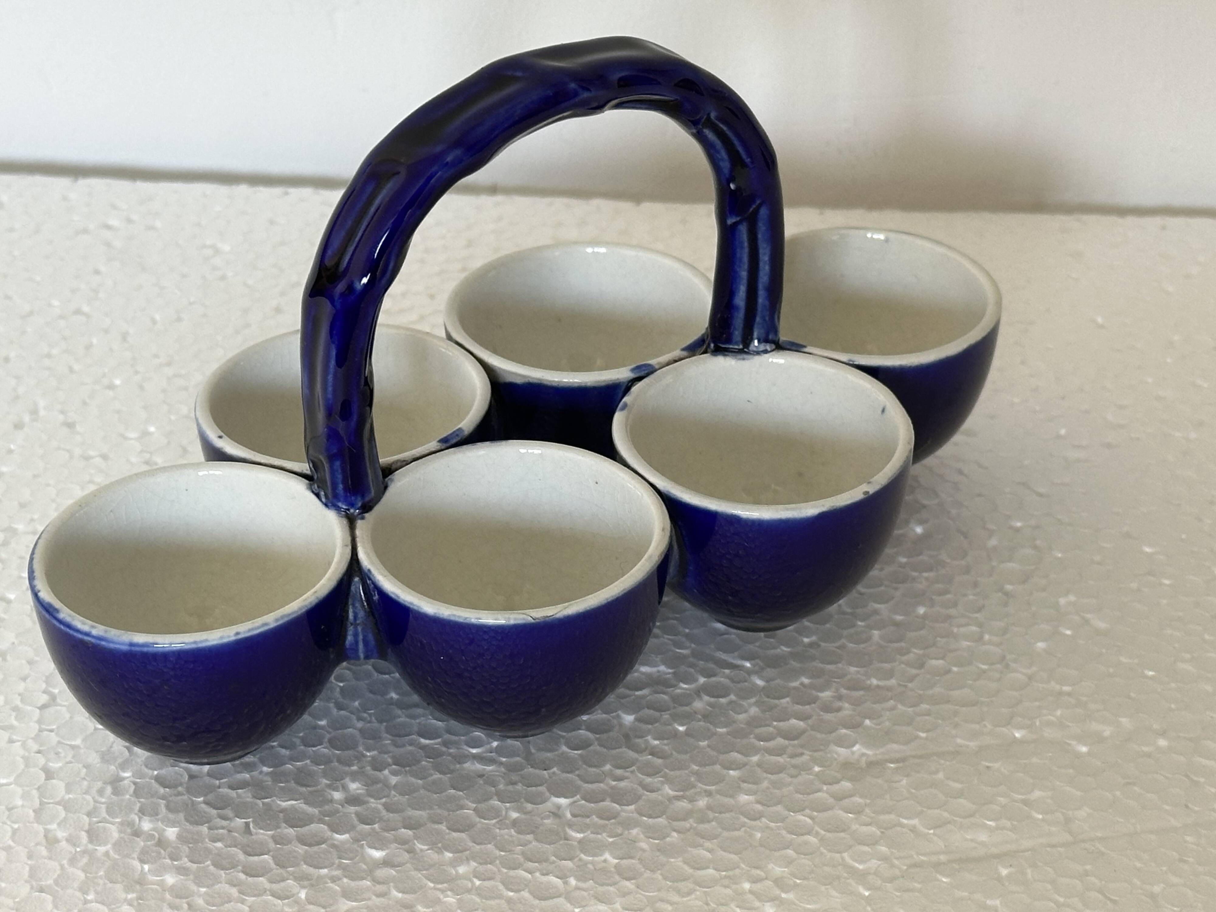Cobalt Blue Egg Cup Service in earthenware by Georges Dreyfus workshop circa 1900
