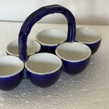 Cobalt blue earthenware egg cup service from the Georges Dreyfus workshop circa 1900