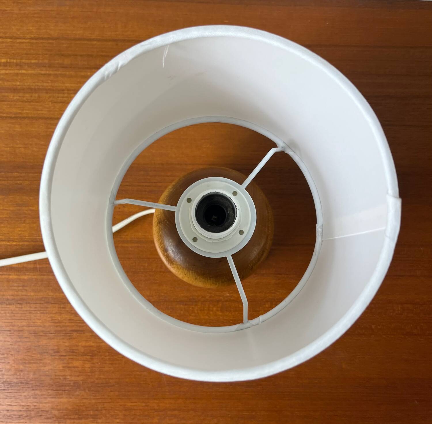 Wooden foot lamp with white lampshade