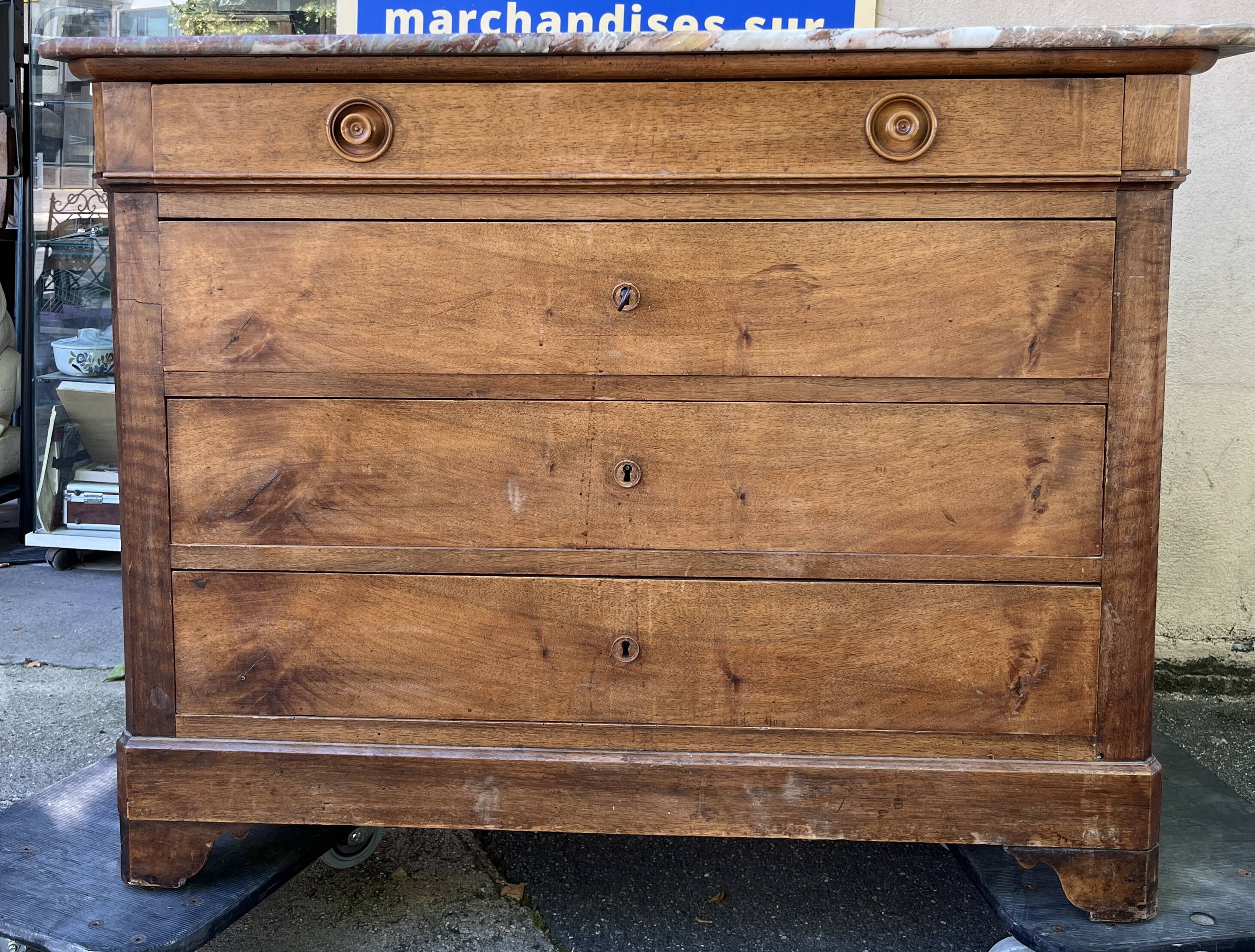 Louis Philippe style 04-drawer chest of drawers with marble top