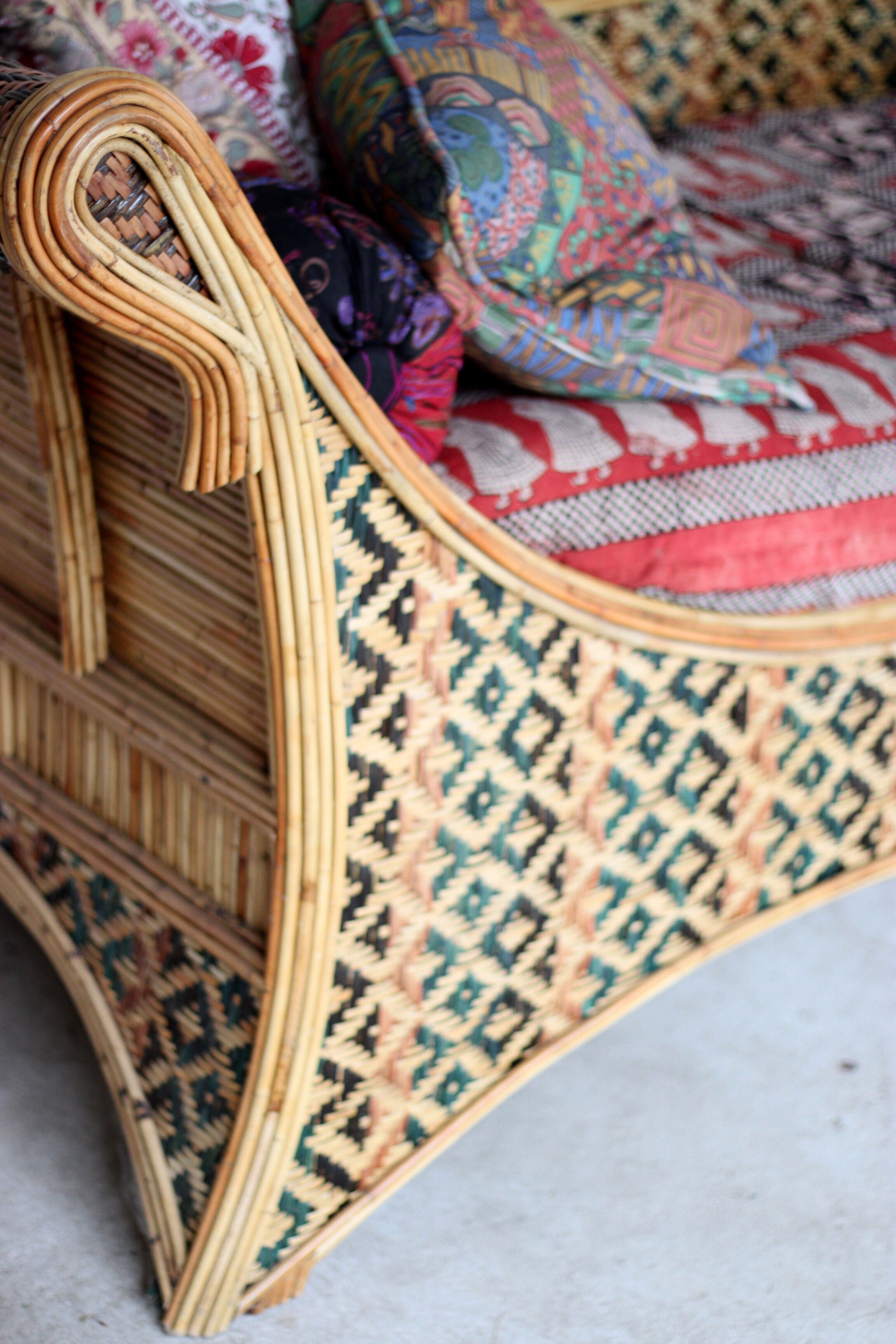 Large Polychrome Rattan Sofa - Orientalist