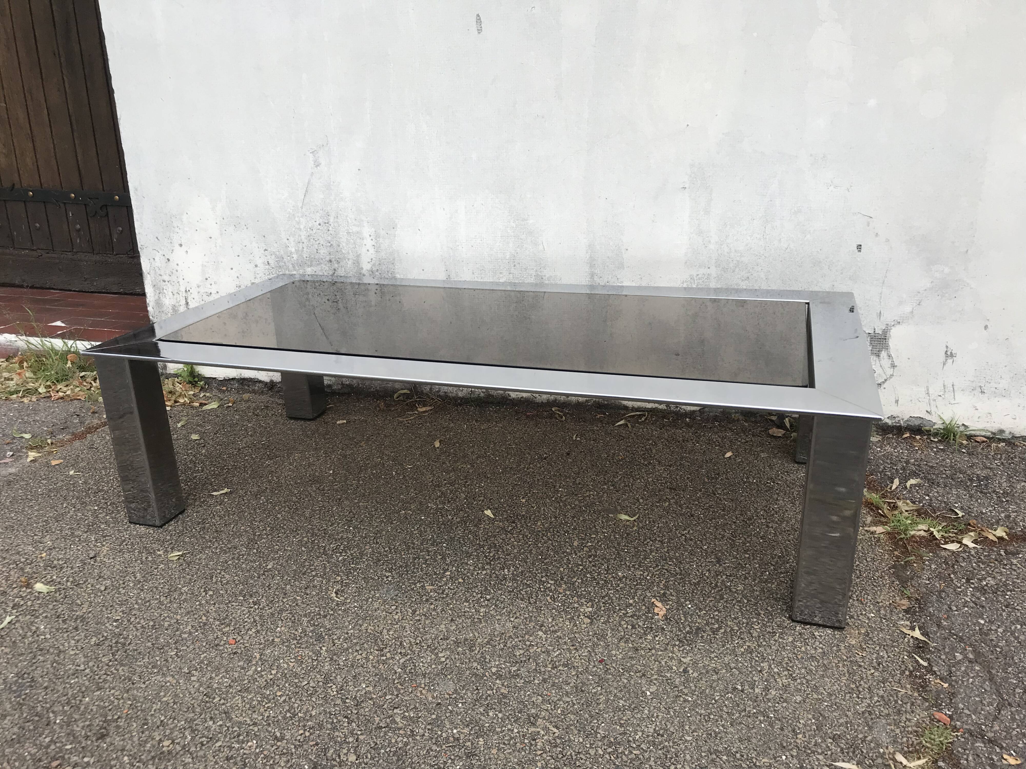 Table basse vintage chrome verre circa 1970