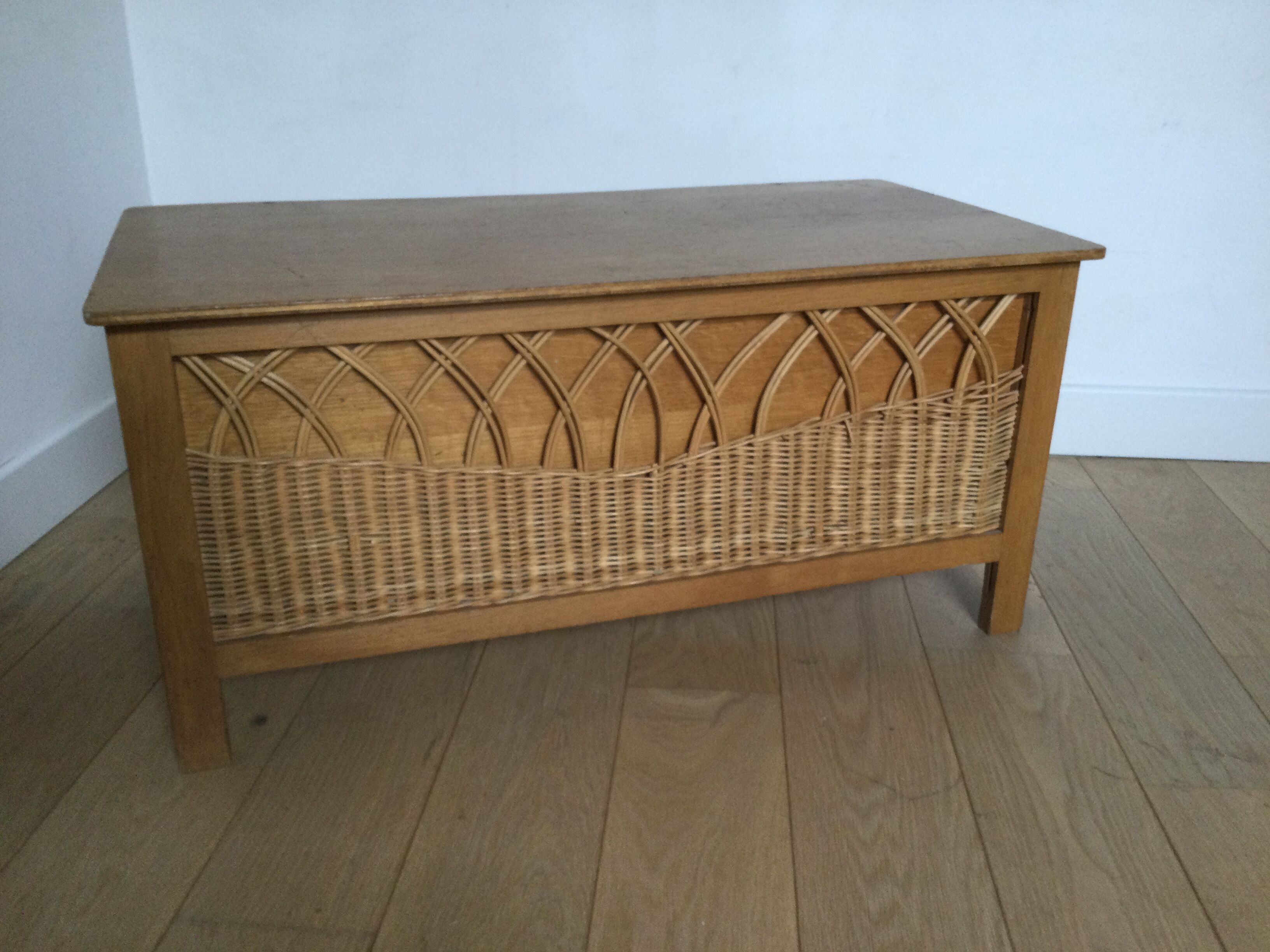 Vintage wood and rattan chest