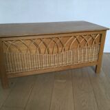 Vintage wood and rattan chest