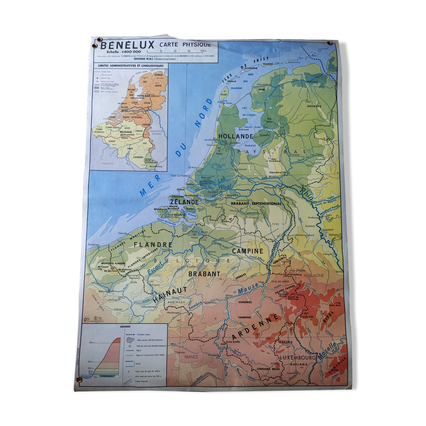 Old vintage school map MDI 1966 Belgium Luxembourg benelux