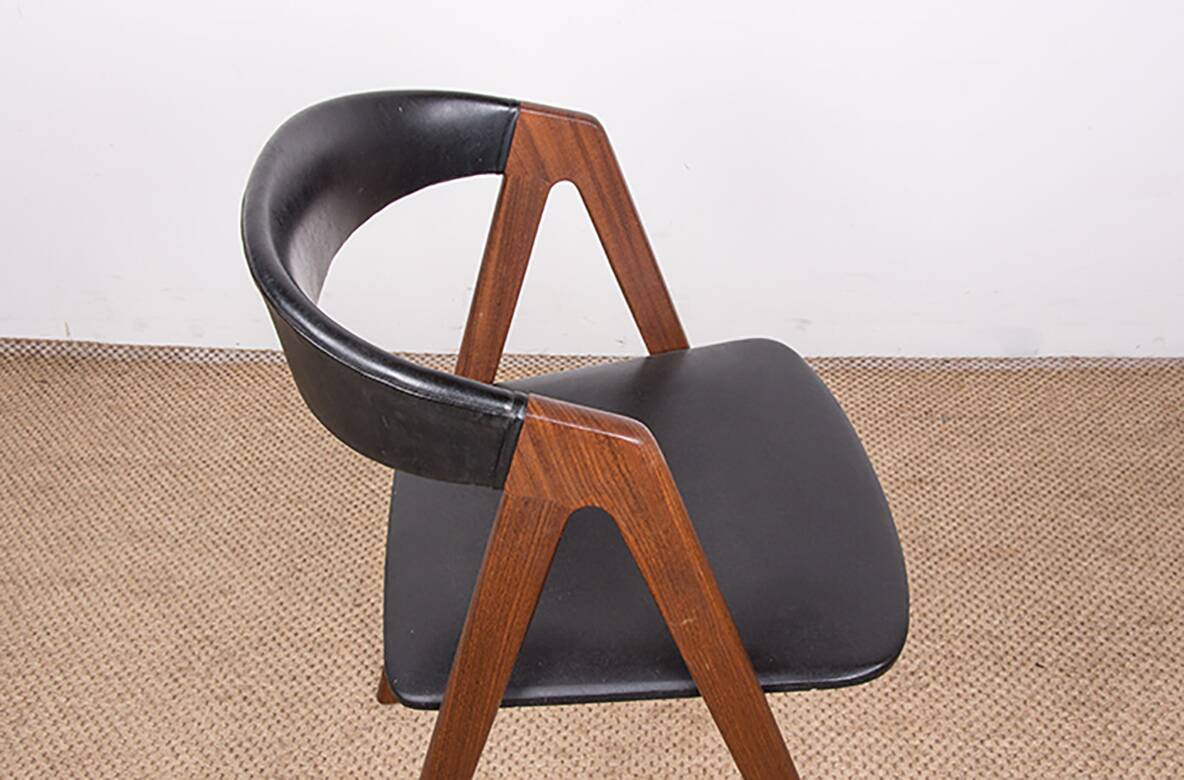 4 Danish chairs in Afromosia and skai model 205 by Thomas Harlev