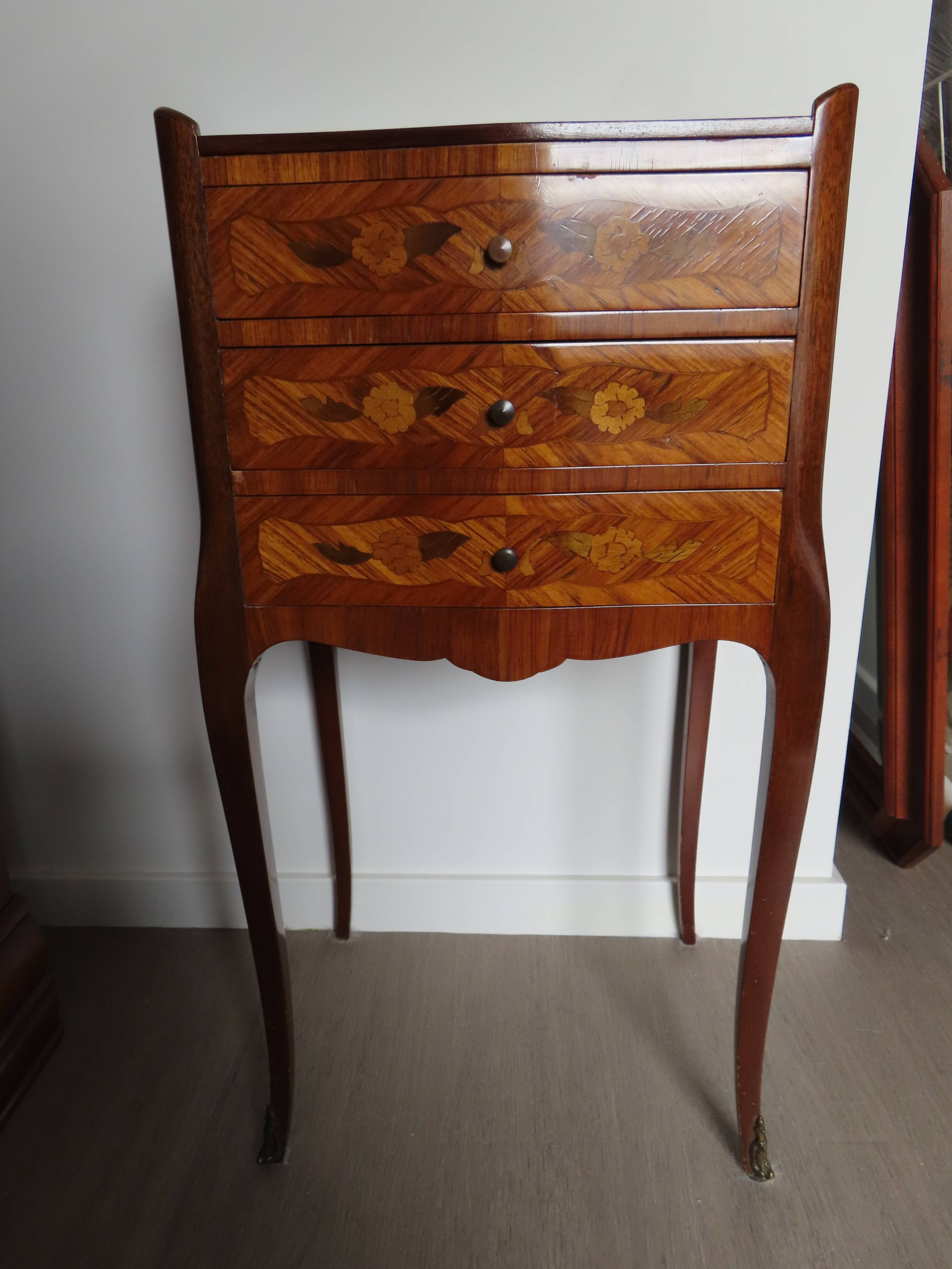 Louis XV style bedside table in rosewood marquetry