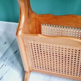 Side table with wooden and cane magazine holder