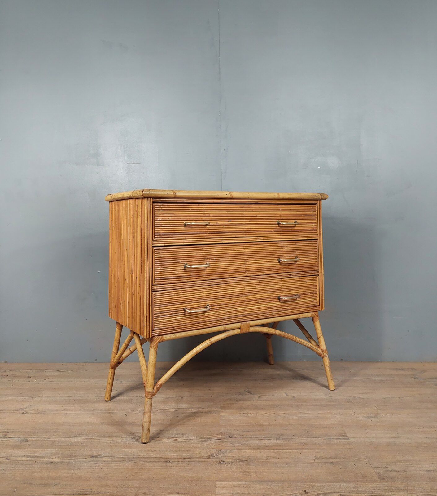 Commode vintage en bambou et rotin