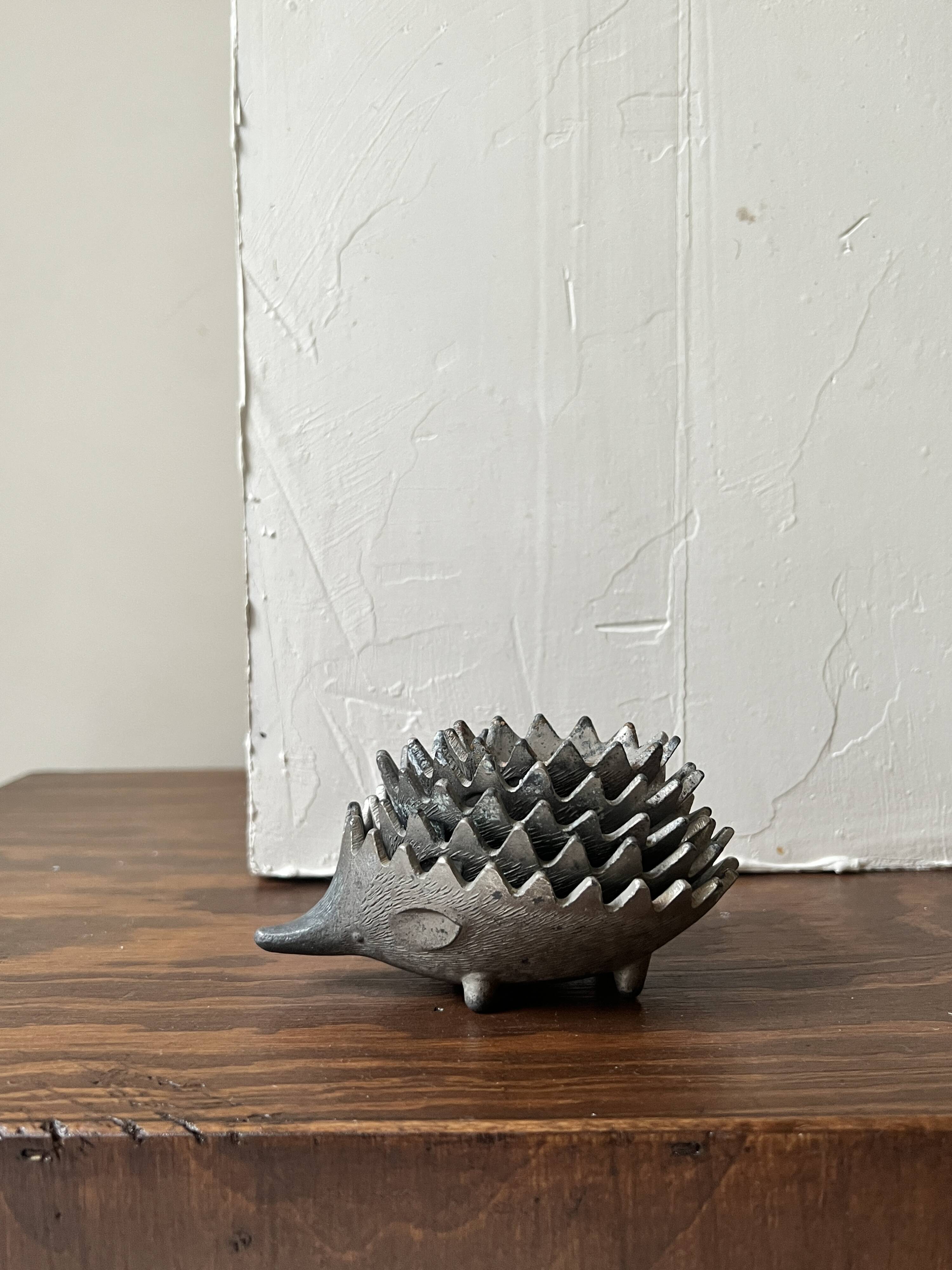 Scandinavian figurine - metal hedgehog ashtray, Walter Bosse 1950
