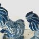 Pair of ceramic roosters in blue camaieu 20th century