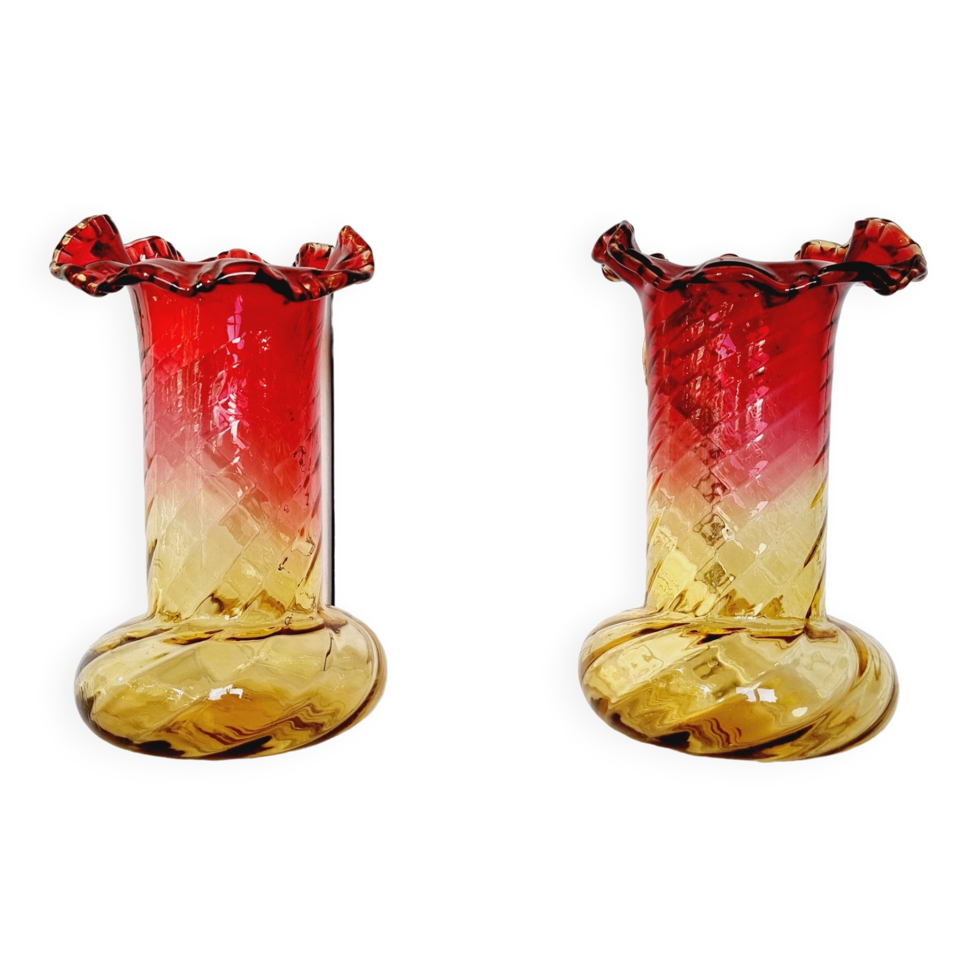 2 Art Nouveau Style Turned Glass Vases from 1900