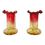 2 Art Nouveau Style Turned Glass Vases from 1900