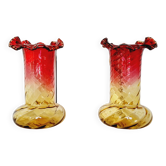 2 Art Nouveau Style Turned Glass Vases from 1900
