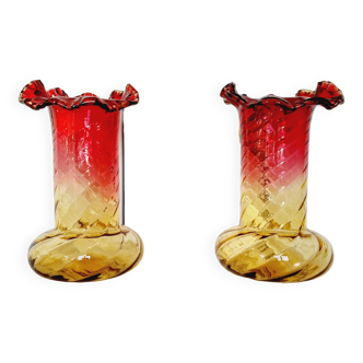 2 Art Nouveau Style Turned Glass Vases from 1900