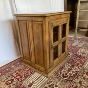 Small antique jam jar in solid oak and yellow glass
