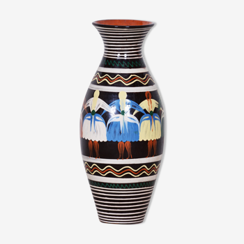 Art Deco Vase made in 1940s Czechia - Hand painted Slovak motifs
