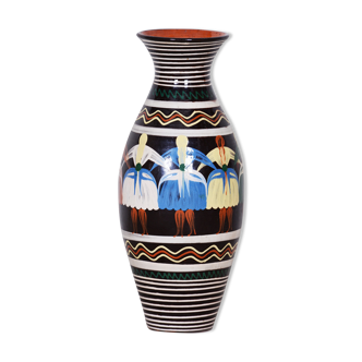 Vase Art Déco fabriqué en Tchéquie des années 1940 - Motifs slovaques peints à la main