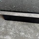 Vintage Black Terrazzo Coffee Table with Wooden Pedestal Base — Mid-Century Rectangular Accent Table