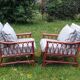 Pair of glacier blue rattan armchairs French Riviera vintage ép