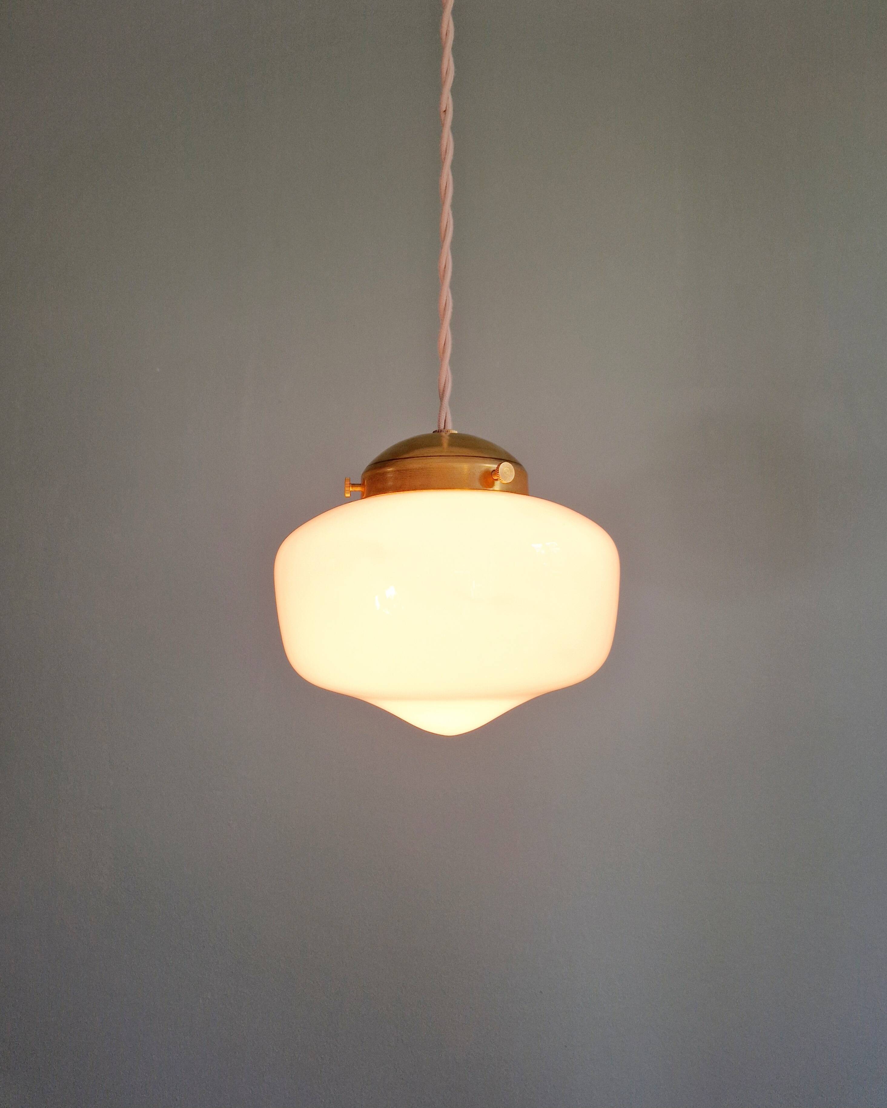 Art Deco pendant/portable lamp in conical white opaline glass, 1920s-30s
