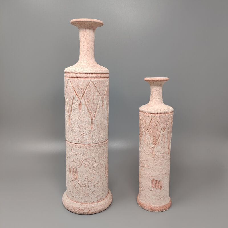 Pair of Vases in Ceramic in Antique Pink Color. Made in Italy