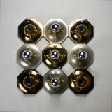 Suite of 11 octagonal brass wall lamps by Motoko Ishii
