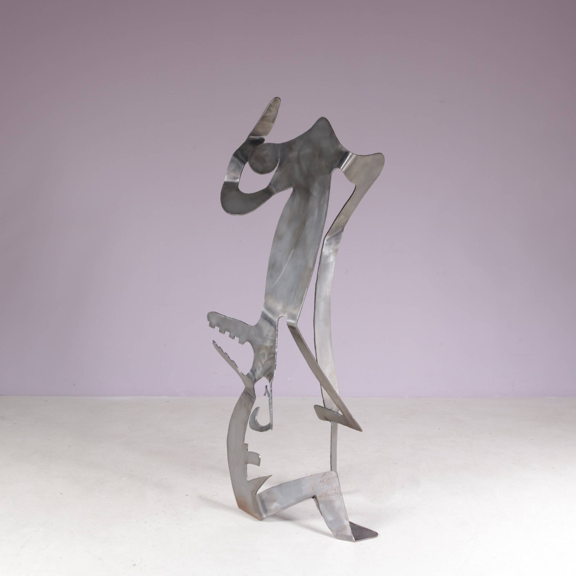 1990s abstract metal sculpture named: mensch mit mensch Guido Hafner German