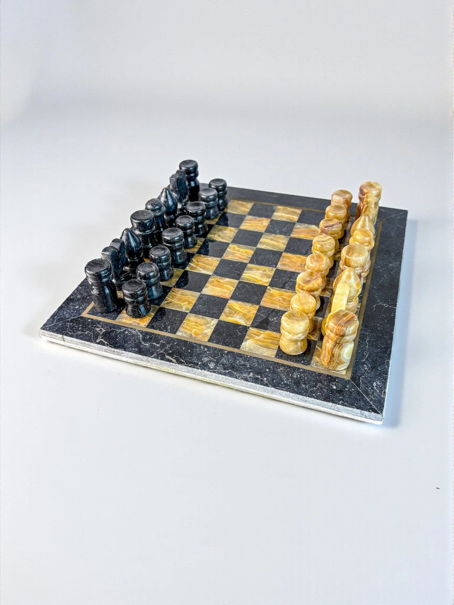 Vintage Italian genuine alabaster chess set with carved pieces, 1970