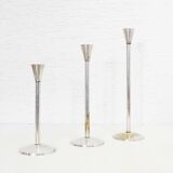 Set of 3 silver metal candle holders