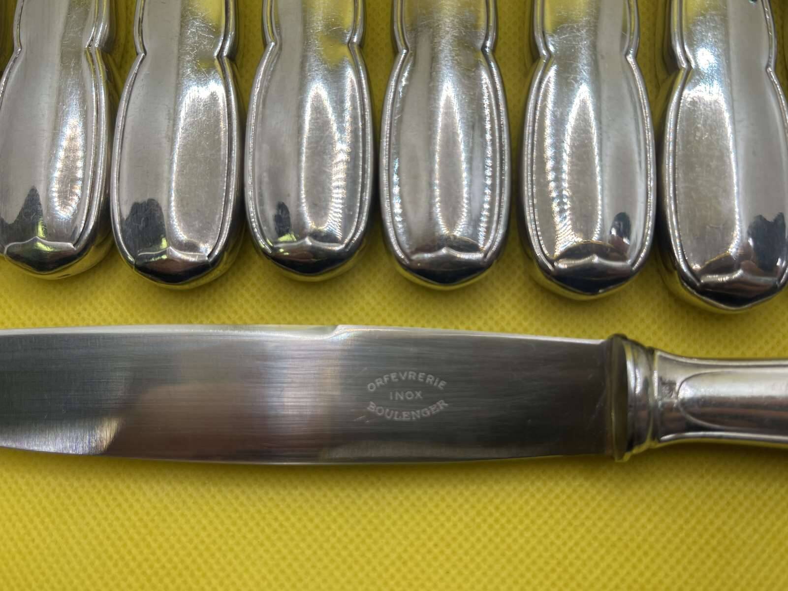 Set of 12 large BOULENGER knives in silver metal