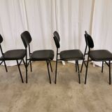 SET of 4 Vintage School Chairs /Black Leather / STOL Kamnik 80s Yugoslavia