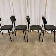 SET of 4 Vintage School Chairs /Black Leather / STOL Kamnik 80s Yugoslavia