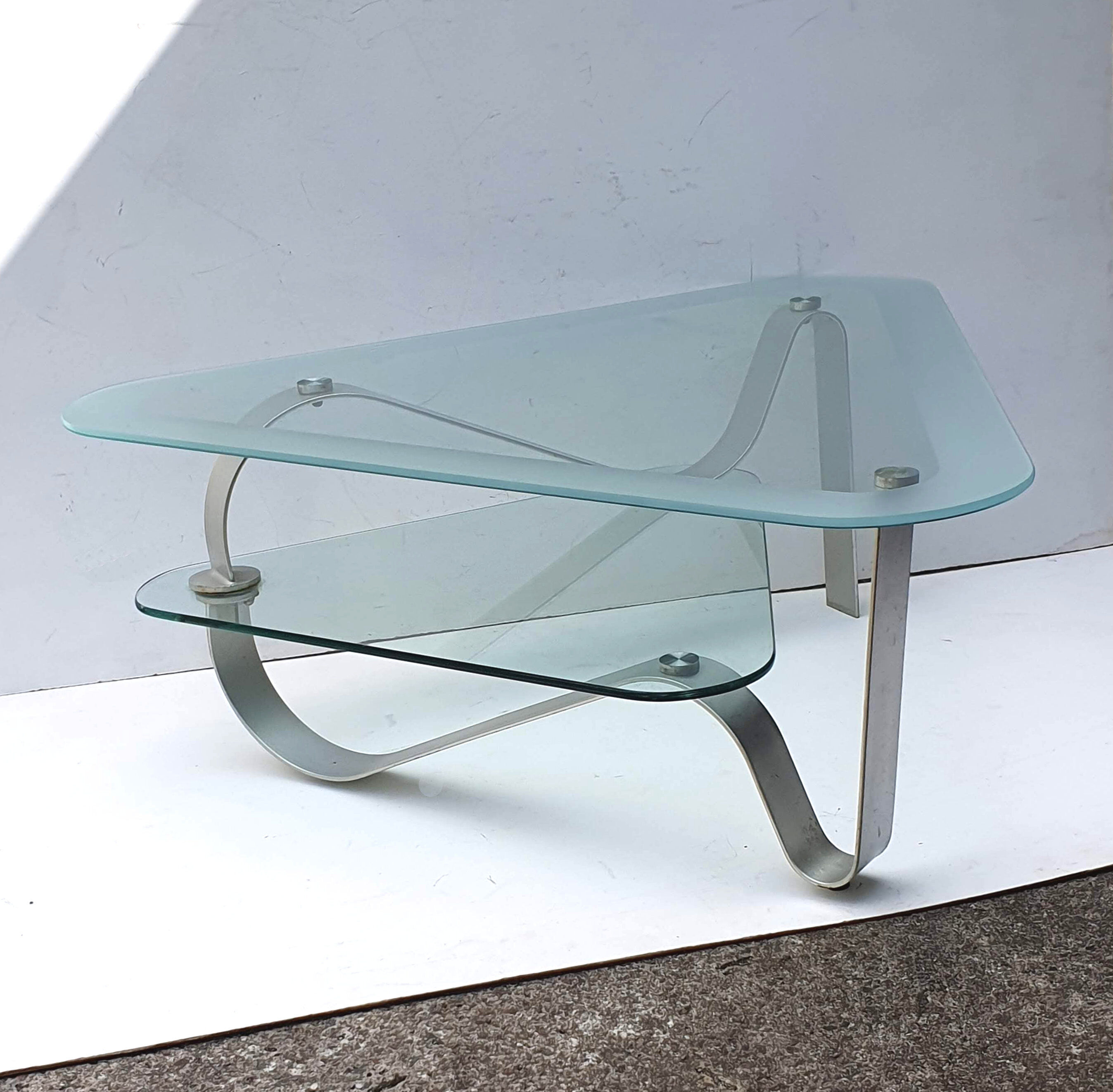 Brushed metal and smoked glass coffee table from the 1970s