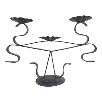 Antique French hand-wrought iron candlestick for 3 candles