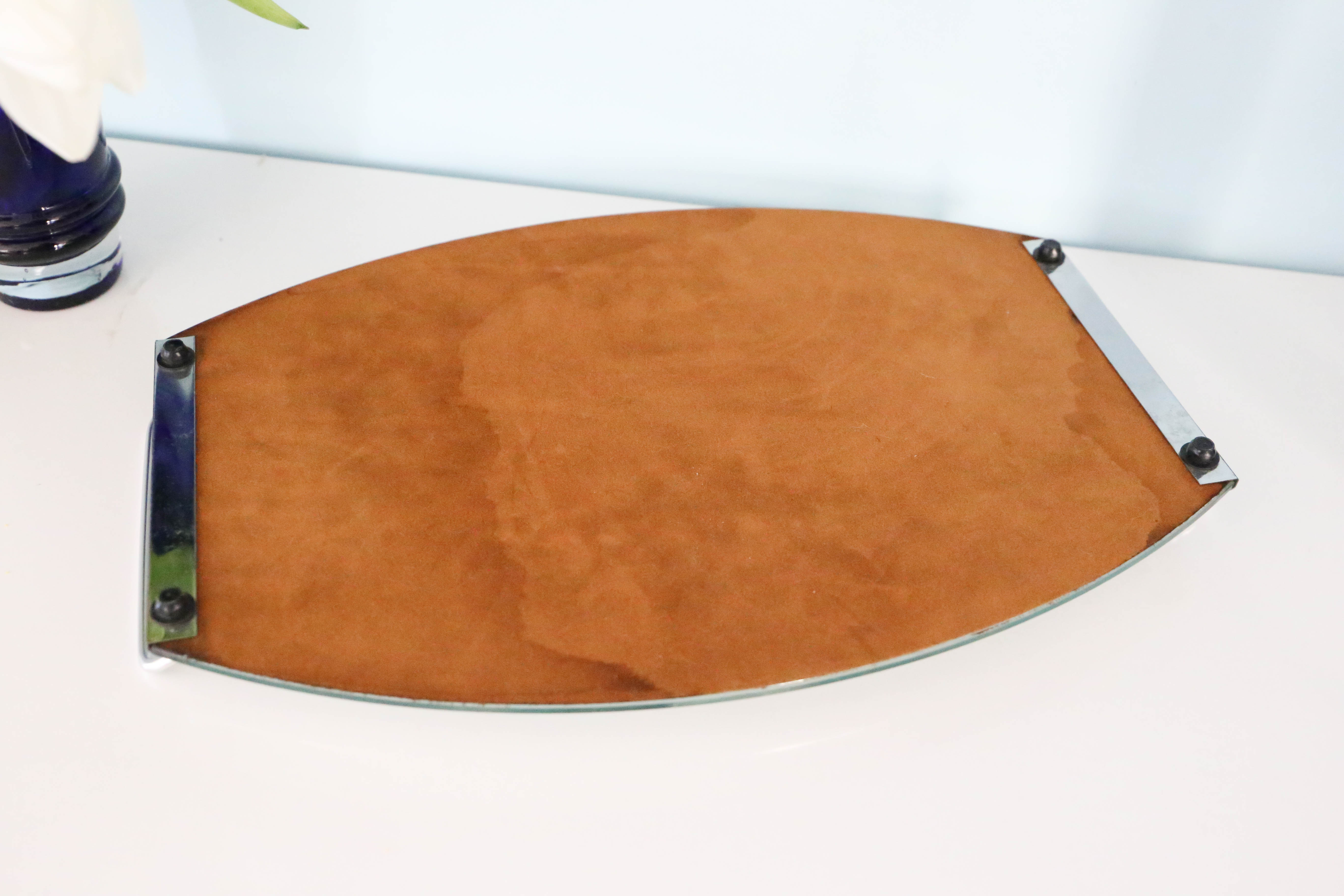 Plateau ovale miroir, années 50, vintage