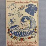 3 illustrations anciennes de puériculture encadrées