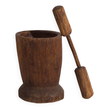 Mortier et pilon anciens de style wabi-sabi (c.1920) #1