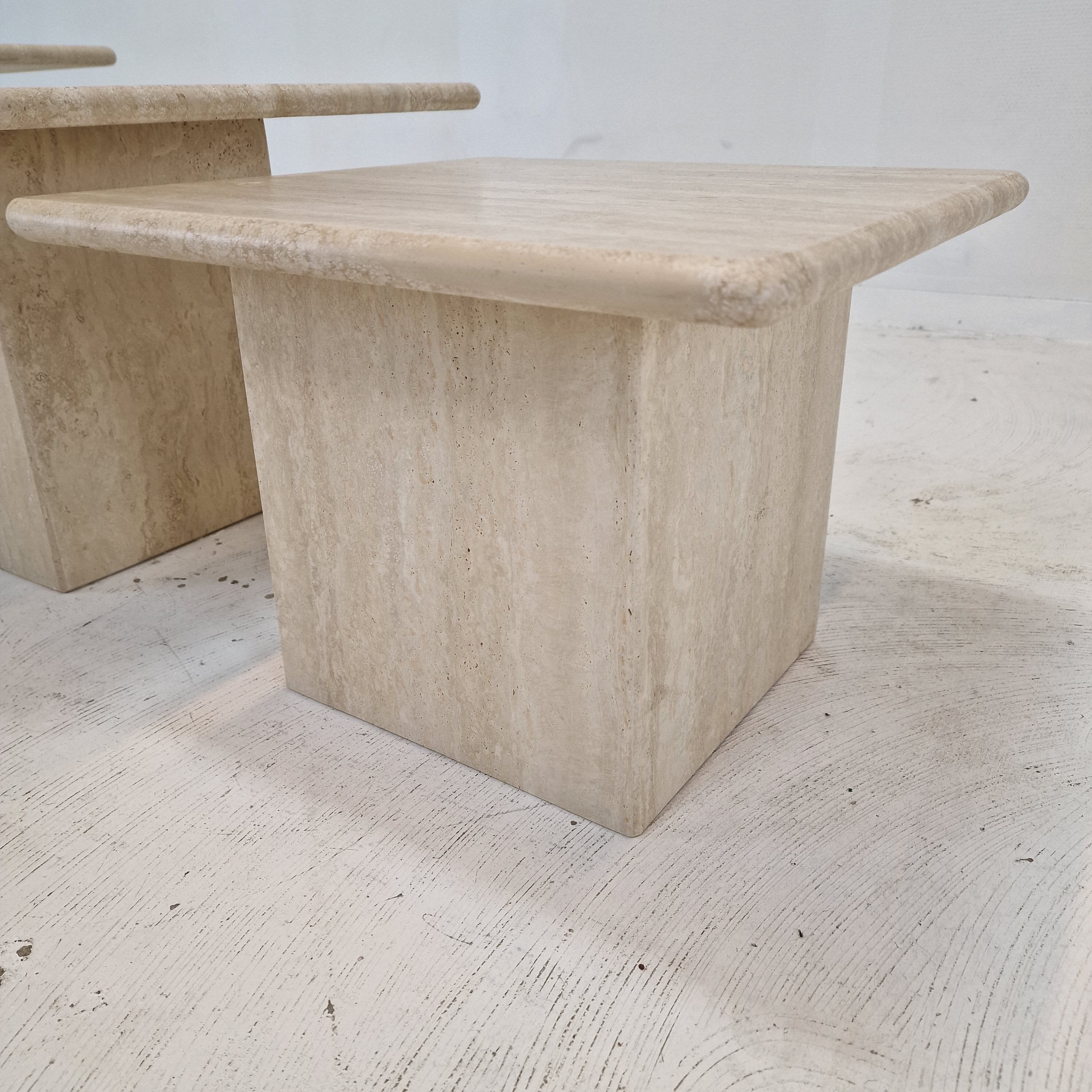 Set of 3 italian travertine coffee or side tables, 1980s