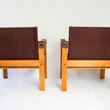 Karl Heinz Bergmiller For Escriba, Pair of Safari Leather Armchairs and Matching Coffee Table