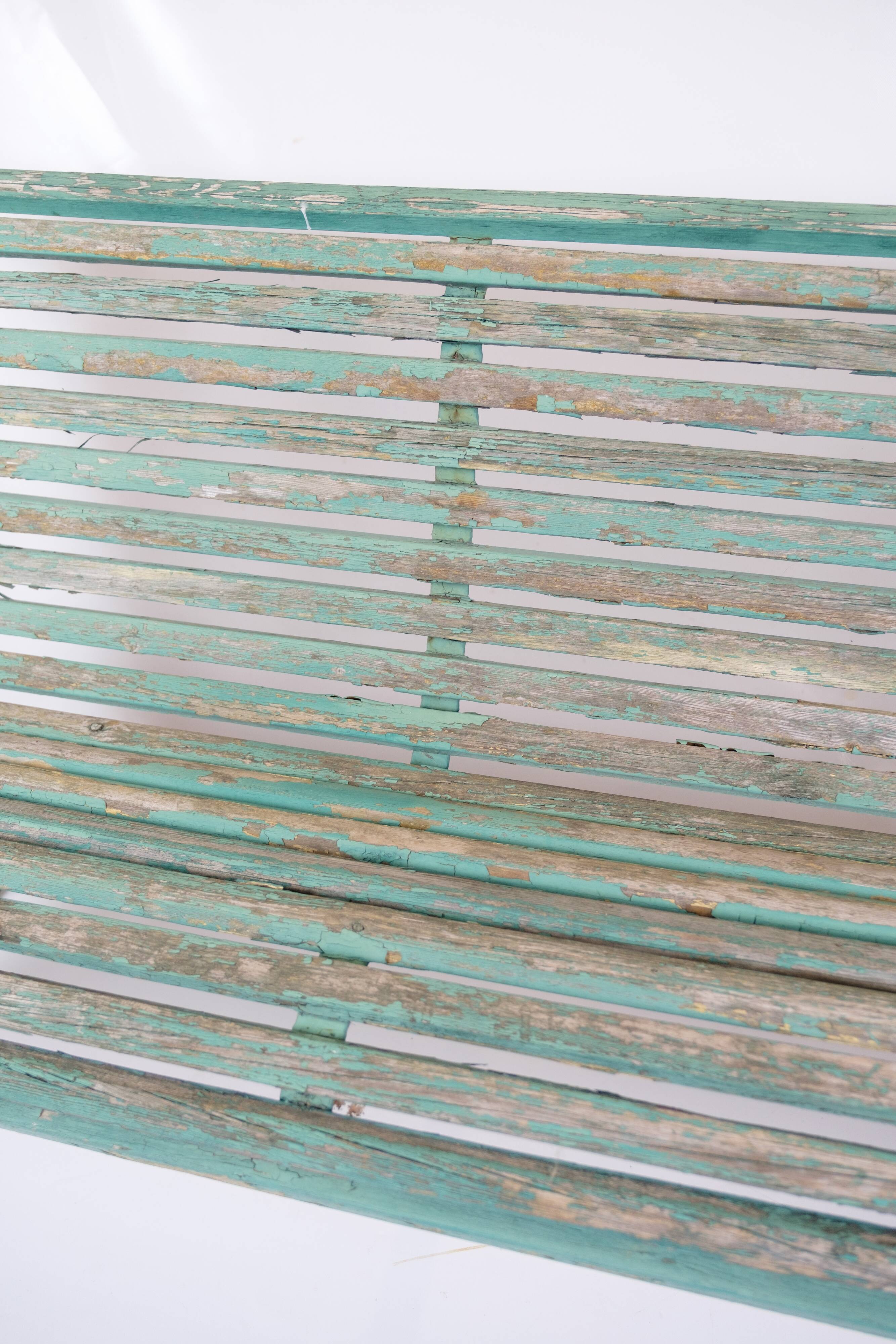 Antique French Park Benches Painted In Greenish Color From 1930s