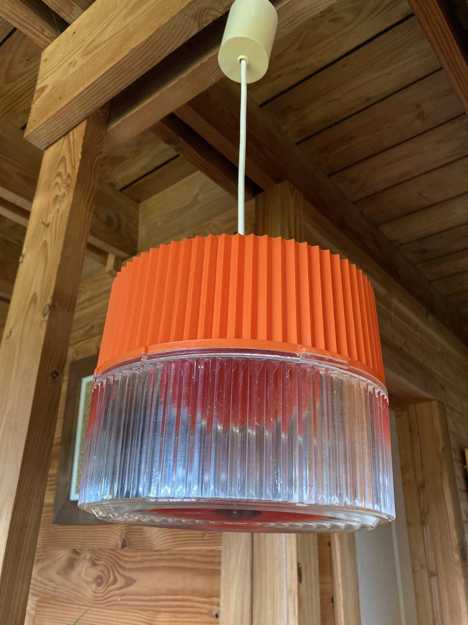 Vintage orange and transparent plastic pendant light