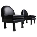 Black leather loungers in the style of The Brisk One by Ettore Sottsass, 1980.