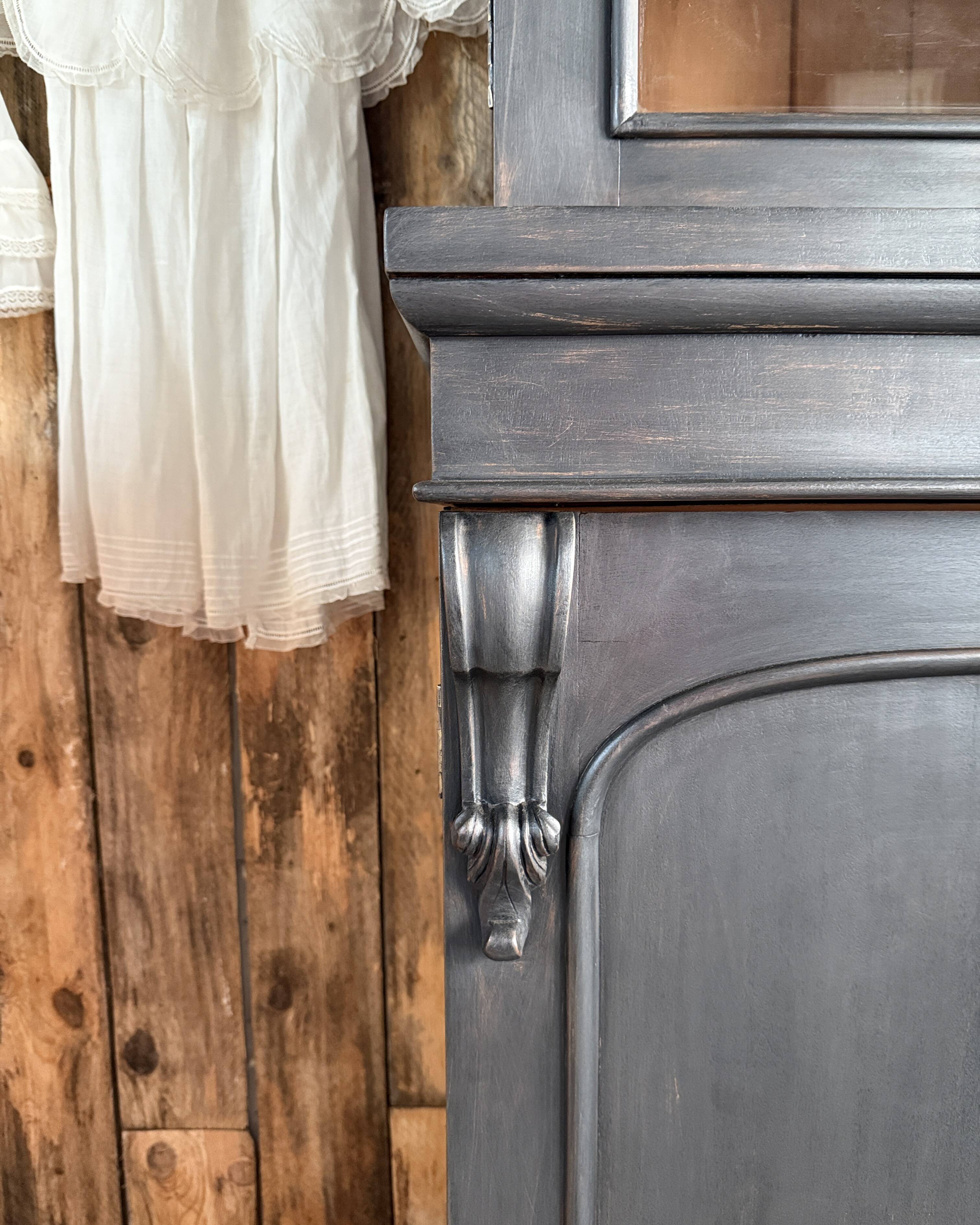 Large black patinated glass bookcase (renovated)
