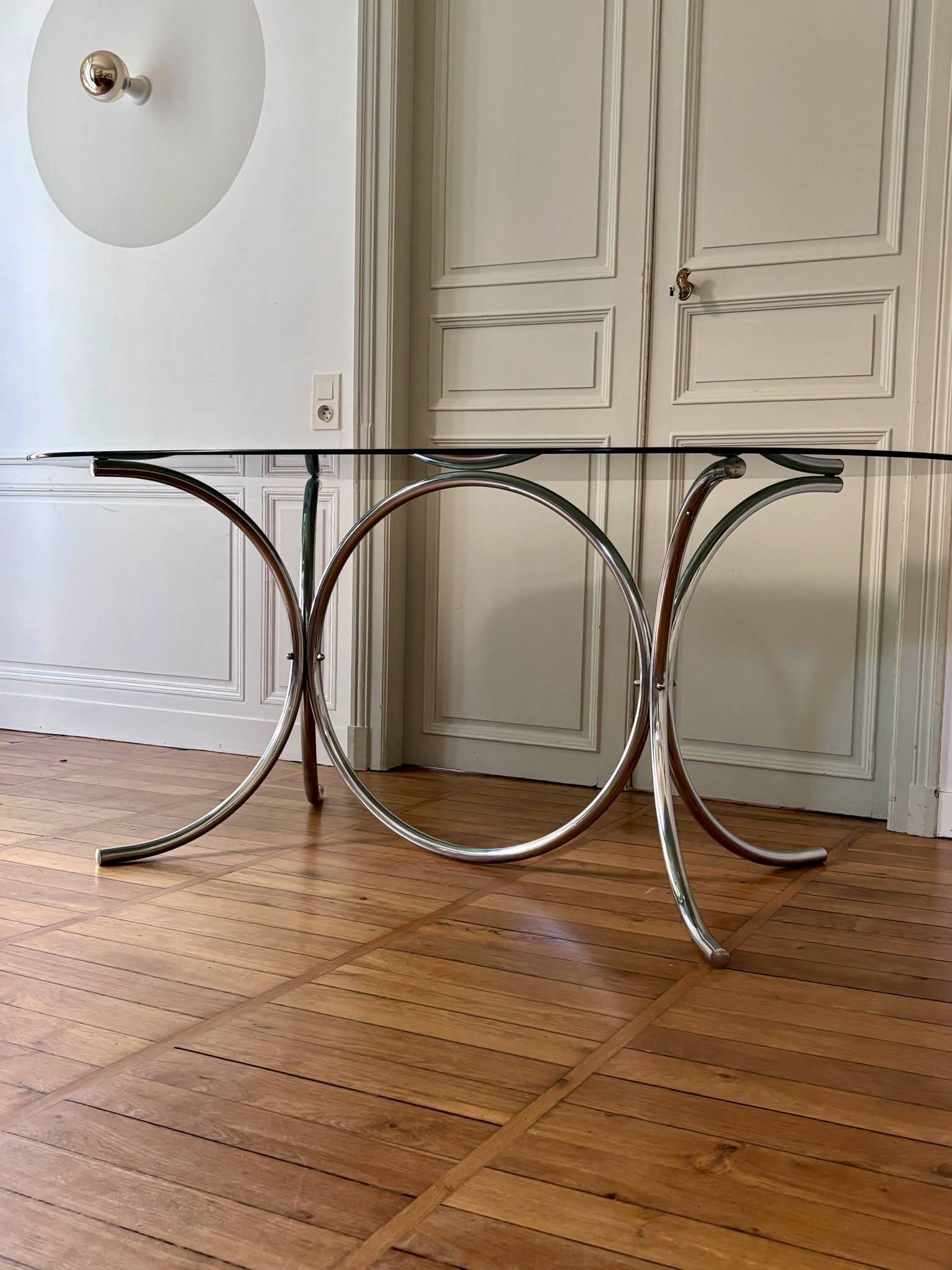 Table verre fumé /chrome vintage 70'